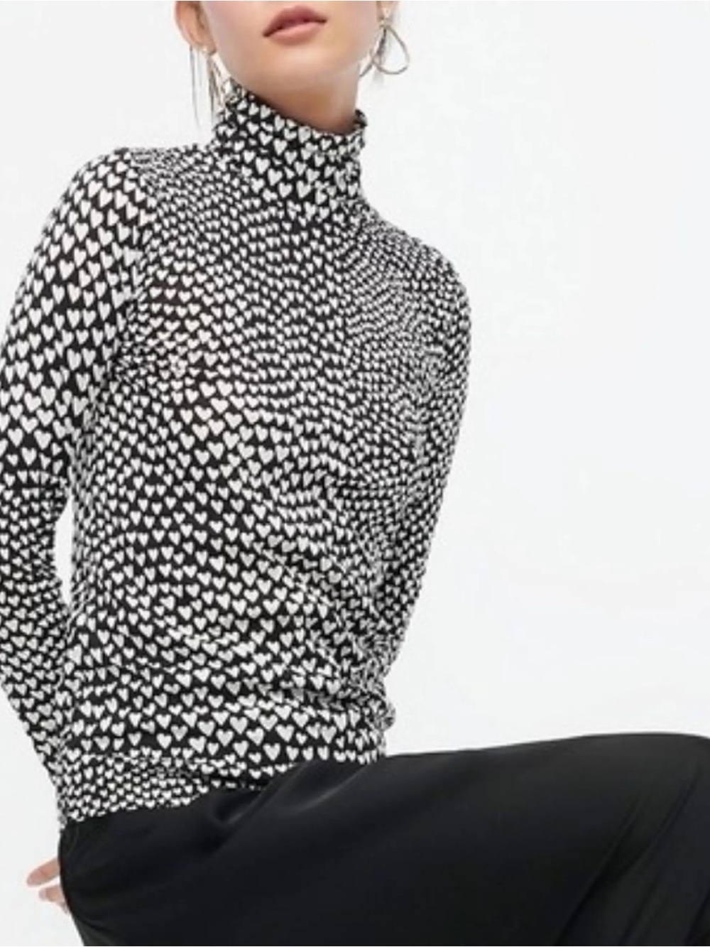 J.Crew Black & White Heart Print Turtleneck Top Small